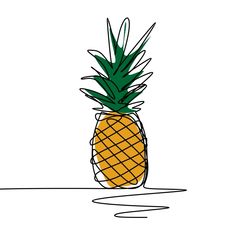 a pineapple sitting on top of a table next to a white wall and floor