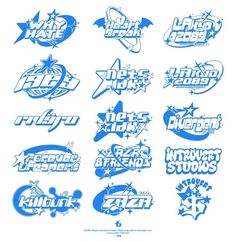 the logos for various sports teams are shown in blue on white paper, including one that says