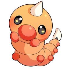 a very cute looking pokemon character with big eyes and an orange body, sitting on the ground