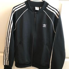 New W/ Tags! Iconic Adidas Black & White Track Jacket In Unisex Size M. Cotton Outerwear With Three Stripes For Fall, White Outerwear With Three Stripes Branding For Fall, Fitted Outerwear With Three Stripes For Fall, Long Sleeve Outerwear With Three Stripes For Spring, Fitted Three Stripes Outerwear For Fall, Adidas Spring Outerwear With Three Stripes Branding, Casual Outerwear With Three Stripes Branding, White Outerwear With Three Stripes For Fall, White Fall Outerwear With Three Stripes