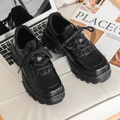 LBSFY - Men Black Patent Leather Increase Loafers Shoe Japan Korean Streetwear Fashion Thick Sole Platform Vintage Style Leather Shoes Korean Streetwear Fashion, Korean Streetwear, Black Leather Shoes, Fashion Sandals, Black Patent Leather, Shoe Box, Types Of Shoes, Loafer Shoes, Streetwear Fashion