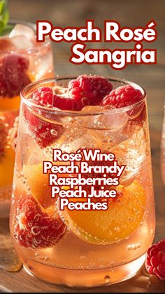 the cover of peach rose sangria with raspberries and oranges in it