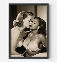 Add a touch of Hollywood glamour to your space with this stunning lesbian art print. Inspired by vintage aesthetics and sapphic love, this piece embodies a beautiful portrayal of interracial WLW romance. Featuring two women sharing a passionate kiss, this art print is the perfect addition to your collection of unique and meaningful decor. Elevate your space with this captivating Interracial Lesbian Art that celebrates love and diversity. Perfect for any art lover or supporter of LGBTQ+ representation. This print ships worldwide 🎵 NOTE:  This is my original art.   This print has a white border around the image for framing.  IMAGES SMALLER THAN 12 X 16 MAY Have CROPPING OF THE IMAGE TO ACCOMMODATE THE SMALLER SIZE.  FEEL FREE TO MESSAGE ME TO SEE THE FINAL CROP OF SMALLER PRINTS.   Framing Interracial Wlw, Lesbian Art Print, Wlw Romance, Meaningful Decor, Sapphic Art, Wlw Art, Vintage Hollywood Glamour, Interracial Couple, Lesbian Art