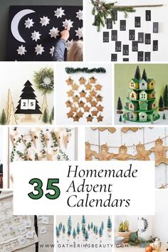 a collage of photos with the words homemade advent calendars