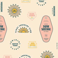 the sun shine logo is shown in different colors and styles, including pink, yellow, blue