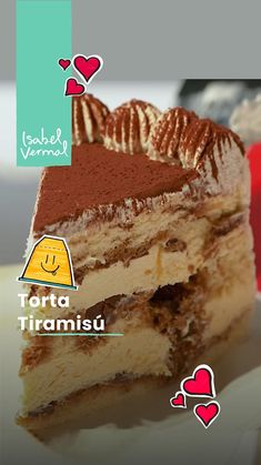 a piece of cake on a plate with the words torta tiamusu above it