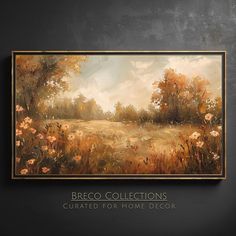 a painting hanging on the wall in front of a black background with text that reads breco collections