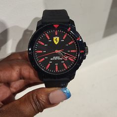 Men's Or Boys Silicone Sport Watch. This Watch Has A Black Silicone Strap With Black K1 ( Which Is Heavy Duty Plastic ) Face.It Also Has Red Accents. Casual Black Watch With Tachymeter, Casual Black Watches With Tachymeter, Casual Black Watch Accessories For Gift, Black Automatic Casual Watch Accessories, Black Casual Automatic Watch Accessories, Ferrari Watch, Ferrari Red, Mens Chronograph, Mens Sport Watches