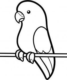 a black and white drawing of a parrot sitting on a branch with its beak open