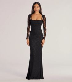 Adele Sleeveless Lace Mermaid Dress With Bolero | Windsor Black Dress With Shawl, Black Formal Dress With Sleeves, Long Sleeve Lace Prom Dress, Winter Ball Dresses, Black Lace Dress Long, Dress With Bolero, Lace Mermaid Dress