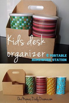 kids desk organizer with boxes and tape on the table next to it is an easy way to organize your home work station