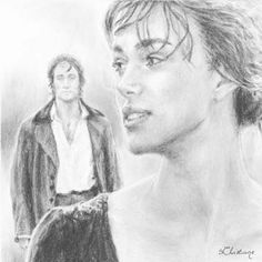 a drawing of a woman with a man in the background looking at her from behind