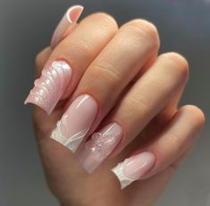 Butterfly Nails Long, Valentines Nails French, Nail Inspo Hello Kitty, Valentines Nails French Tip, Nails Vacay, Duck Nails Short, Azul Nails, French Tip Nails Pink, Nails Sanrio