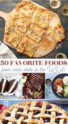 the cover of 50 favorite foods from each state in the usa, including pies and desserts