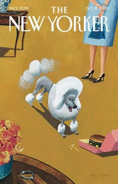 an advertisement for the new yorker featuring poodles in front of a woman