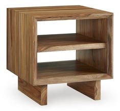 a small wooden shelf with two shelves on each side and one section open to show the bottom