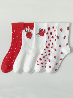 Strawberry Clothes, Heart Strawberry, Sleeping Socks, Women Socks Fashion, Strawberry Summer, Trendy Socks, Soft Socks, Pink Holiday, Women Crew Socks