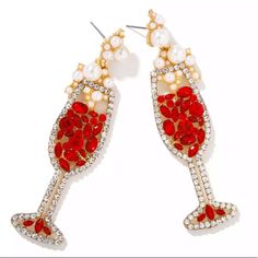 3.35” Long .71” Wide Red Crystals With Faux Pearl And Cz Stud Earrings Stunning And Unique Statement Earrings Bubbly Glass Champagne Wine Statement Red Gold Silver Diamond Formal Pop New Year Crystal Cork Cabernet Merlot Chardonnay Drinks Martini Bottle Celebrate Party Holiday Christmas New Year’s Eve Festive Merry Festive Merry Earrings Chardonnay Drinks, Martini Bottle, Rectangular Earrings, Glass Champagne, Crystal Champagne, Opal Earrings Stud, Statement Earring, Opal Studs, Cz Stud Earrings