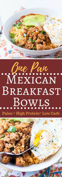 one pan mexican breakfast bowls with an egg on top