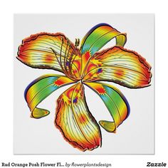 a yellow flower with green and orange petals on a white placemat, which has been drawn in colored pencils