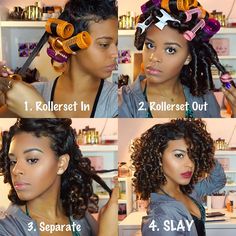 Hairstyles Without Heat, 4b Hairstyles, Roller Set Natural Hair, Relaxed Hairstyles, Roller Sets, Curly Head, Curly Styles, Curly Fro, Natural Curly Hair