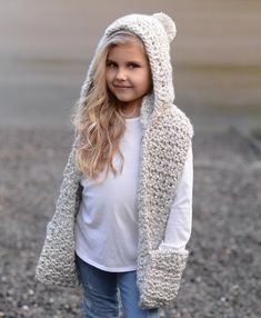 Summit Hooded Scarf Crochet pattern by The Velvet Acorn Crochet Kids Scarf, Poncho Au Crochet, Winter Crochet, Baby Shoes Pattern, Kids Scarf