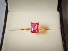 Pink Tourmaline Solitaire Ring * Silver Emerald Cut Gemstone Ring * October Birthstone Ring * Handcrafted Women's Ring * Tourmaline Stackable Ring  Material :- Silver (925 Solid Sterling Silver ) Gemstone : - Lab Grown Tourmaline Item Weight :- Approx. 2 gram Stone Size :- 7 X 9 MM Stone Shape :- Emerald Cut Select Size in Variation , if you don't find perfect size please buy any size and message us your size we'll make Payment Policy We accept payment through PayPal. All payments must be made within 7 days of purchase. If you are experiencing some difficulty in paying through PayPal and need additional time, please contact us. Shipping Policy All Item will Be Shipped Through India Post International within 1-3 Business Days after Received Payment. Shipping Times :- 3 To 4 Weeks . If You N October Birthstone Ring, Pink Stone Rings, October Birthstone Rings, Emerald Cut Rings, Custom Ring, Tourmaline Ring, India Post, October Birthstone, Pink Ring