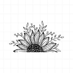 a black and white drawing of a sunflower