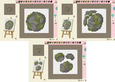 four different pictures of the earth in pixell style with easel and paintbrushes