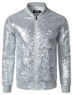 This Men's Sequin Long Sleeve Bomber Jacket is perfect for any occasion. Crafted from high-quality materials, it is designed with a sequin finish to add a touch of glamour to your outfit. It's lightweight and breathable to ensure maximum comfort while keeping you warm. 100% Polyester Imported Zipper closure Mens Casual Slim Fit Zip Up Varsity Baseball Bomber Jackets. Glitter Long Sleeve Outerwear For Spring, Glitter Long Sleeve Spring Outerwear, Spring Glitter Long Sleeve Outerwear, Casual Winter Outerwear With Sequins, Casual Sequined Outerwear For Winter, Winter Glitter Long Sleeve Outerwear, Winter Silver Sequined Outerwear, Silver Sequined Outerwear For Winter, Silver Sequined Winter Outerwear