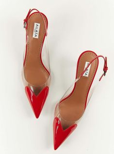 For Sale on 1stDibs - ALAÏA Heart 55 Slingback Pumps PVC and patent leather with Stiletto heel and heart detail Size 40 (EU) New - Unworn with Box Alaia Heels, Heart Heels, Dream Heels, Alaia Shoes, 2nd Wedding, Wedding Shoes Flats, Sling Back, Slingback Pump, Dream Shoes