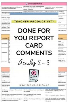 a poster with the words,'do you report card comments grade 2 - 3?