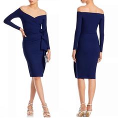 Nwt Chiara Boni La Petite Robe Silveria Off The Shoulder Bodycon Navy Blue Dress, Size 6 $695 Retail, Still On Bloomingdales Site From Site: Size & Fit Fits True To Size, Order Your Normal Size Designed For A Figure-Hugging Fit High-Stretch Designed To Hit Below The Knee 40.55" Long From Center Back Neck To Hem, Based On A Size 4 Model Measurements: 510" Height, 33.5" Bust, 23.5" Waist, 34.5" Hips, Wearing A Size 4 Product Details Off-The-Shoulder Crossover Neck Long Sleeves Ruffles At Side Raw- Fitted Blue Off-shoulder Midi Dress, Blue Midi-length Off Shoulder Party Dress, Blue Fitted Off-shoulder Dress, Blue Fitted Off-shoulder Dress For Date Night, Fitted Blue Off Shoulder Dress For Date Night, Elegant Off Shoulder Dress For Brunch, Blue Fitted Off Shoulder Dress For Date Night, Fitted Blue Off-shoulder Cocktail Dress, Fitted Blue Off Shoulder Cocktail Dress