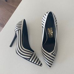 Ferragamo Black & White Pointed Toe Pumps; Great Condition, 3.5 Inch Heel Salvatore Ferragamo Shoes, Ferragamo Shoes, 5 Inch Heels, Salvatore Ferragamo, Shoes Women Heels, Shoes Heels, Size 7, Pumps, Black White