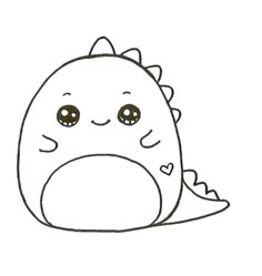 a drawing of a cute little dinosaur with big eyes and a heart on its nose