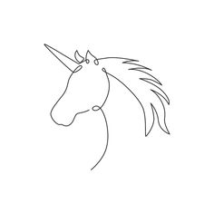 a single line drawing of a unicorn's head with long manes royalty illustration