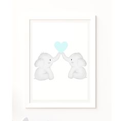 an elephant holding a heart shaped balloon in front of a white frame on a wall