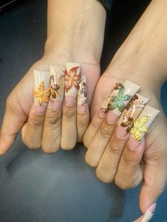 Brown Color Nails Designs, Brown Duck Nails, Simple Unique Nails, Fall Duck Nails, Short Nail Designs Autumn, Pink And Yellow Nail Designs, Medium Duck Nails, Nails Maximalist, Long Duck Nails