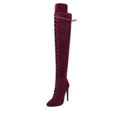 Boot Height: Over-the-KneeClosure Type: ZIPPattern Type: SolidShaft Material: FlockFit: Fits true to size, take your normal sizeToe Shape: Pointed Toe Fitted Knee-high Boots With Side Zipper For Fall, Elegant Red Knee-high Winter Boots, Elegant Red Knee-high Boots For Winter, Fitted Winter Knee-high Boots With Side Zipper, Winter Knee-high Boots With Side Zipper And Fitted Design, Fitted Knee-high Boots With Side Zipper For Winter, Red Knee-high Boots For Evening In Fall, Fitted Burgundy Boots For Winter, Fitted Burgundy Boots For Fall