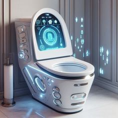 a futuristic toilet sitting in the middle of a room