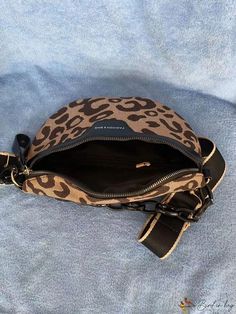 BirdinBag - Leopard Print Waist Bag with Chain Accent - Medium Size Everyday Crossbody Belt Bag With Chain Strap, Daily Use Belt Bag With Chain Strap, Bag With Chain, Word Wrap, Waist Bags, Black Bag, Waist Bag, Sling Bag, Polyester Material