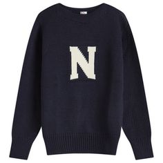 Find SUNSPEL X Nigel Cabourn Crew Knit Sweater on Editorialist. Introducing the second collaboration between Sunspel x Nigel Cabourn, a continuation of their fabric innovation, iconic detailing and vintage inspiration. The Crew Knit Sweater arrives in a relaxed fit, with a 'N' on the front in a collegiate-inspired style. The deep hem and cuff trims adds a cosy touch. 100% Merino Wool, Classic Neckline, Intarsia Logo, Deep Hem, Hand Wash, Made in England. Sunspel Men's x Nigel Cabourn Crew Knit Sweater in Navy, Size Small Nigel Cabourn, Man Logo, Vintage Inspiration, Knitwear Men, Green Sweater, Vintage Sweaters, Blue Sweaters, Sneakers Black, The Deep