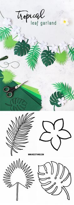 paper cut outs with leaves and scissors on them