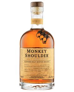 a bottle of monkey shoulder whiskey on a white background