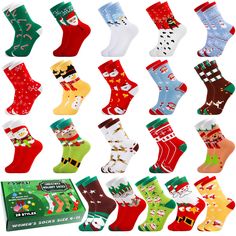 PRICES MAY VARY. 75% Cotton, 25% Polyester, 5% Spandex Machine Wash Rich styles: there are 20 kinds of Christmas style socks, which contain various Christmas elements, such as Santa Claus, snowman, elk and so on; rich styles and quantities for you to wear Beautiful gift: it is made up of the classic Christmas colors, and wrapped with the special Christmas carton, which is the ideal Christmas gift for your girlfriend, family members or classmates Material and size: the socks are made of pure cott Novelty Christmas Gifts, Xmas Socks, Wedding Socks, Christmas Gifts For Girls, Presents For Him, Gifts For Your Girlfriend, Christmas Socks, Sock Gifts, Christmas Fashion