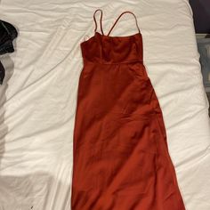 Never Worn Out Only Tried It On A Few Hundred Times Never Will Use So It Needs A Nights Out . It's A Size 8 Beautiful Rust Color Red Midi Dress With Spaghetti Straps For Formal Occasions, Red Spaghetti Strap Midi Dress For Formal Occasions, Red Satin Midi Dress For Date Night, Red Spaghetti Strap Dress For Dinner, Red Sleeveless Midi Dress For Bridesmaid, Red Sleeveless Maxi Dress For Dinner, Red Lined Dress With Spaghetti Straps, Red Sleeveless Dinner Dress, Sleeveless Red Midi Bridesmaid Dress