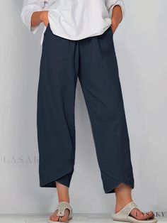 Lasaky - Stylish Plus Size Casual Pants for Women - Plain, Breathable, and Comfortable Wide Leg Pants with High Rise and Loose Fit Celana Fashion, Linen Harem Pants, Plain Pants, Loose Trousers, Linen Pants Women, Ankle Length Pants, Vestido Casual, Vanuatu, Type Of Pants