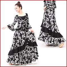 dance costume shop Mika Dress: Mafalda eight stripped spread Flamenco costume skirt black &amp; white floral print dance costumes, flamenco dresses, ballroom, chorus skirt Mika dress f5-r | Rakuten Global Market