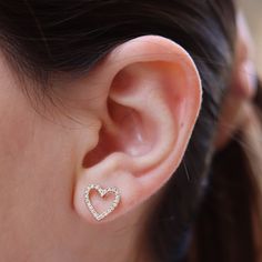 "These Diamond heart earrings are full of love Set to sparkle from every angel - In a pair there are 48 Diamonds 1 mm, VS-E, total carat 0.23 Handmade by an inspired jewelry artist team with decades of experience in the craft of jewelry making. Each gemstone, each diamond is carefully picked. Using only the finest raw materials and the highest industry standard in manufacturing, design and finish. A beautiful vintage inspired piece handmade just for you. √ Made in Solid 14K Gold, in your choice Valentine's Day Heart-shaped Diamond Earrings, Diamond Heart Earrings, Ombre Rings, Sapphire Eternity Ring, White Opal Ring, Love Earrings, Green Stone Rings, Jewelry Artist, Opal Ring Gold