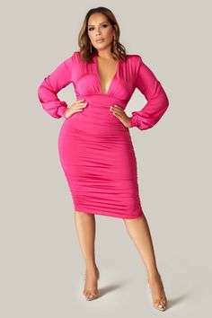 Showstopping Babe Ruched Midi Dress - MY SEXY STYLES Seductive Clothes, Ruched Midi Dress, Long Midi Dress, Clothing Tags, Long Puff Sleeves, Ruched Dress, Formal Gowns, Puff Sleeves